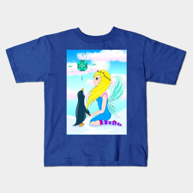 Fairy and penguin friend Kids T-Shirt by MelanieJeyakkumar